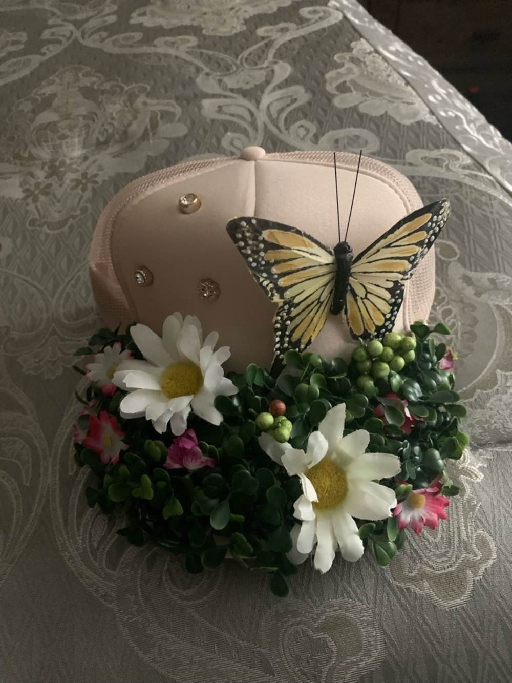 Blush Pink Floral Butterfly Baseball Cap for Women - Picture 3 of 3
